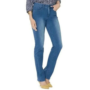 NYDJ Marilyn Straight Blue Stretch Mid Rise Straight Leg Jeans 6